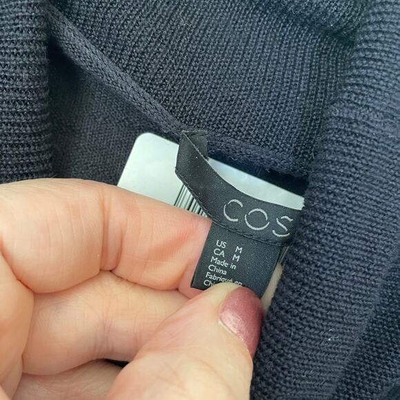 COS Navy Blue Nubby Dot Wool Turtleneck Sweater | M - Picture 5 of 6